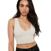 V-Neck Seamless Rib-Knit Sleeveless Crop Top